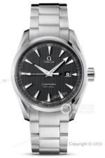 High Quality Replica OMEGA Seamaster Aqua Terra Silver 316L Stainless Steel Strap Black Curved Face Dial Silver Case Watch 41.5mm